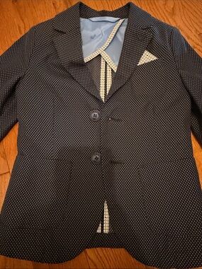 Armani Junior Navy Dot Blazer with Light Blue Satin Lining